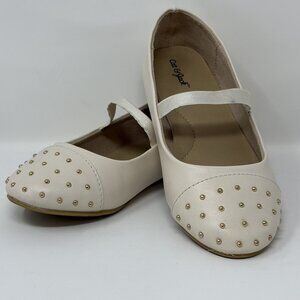 USED - Toddler Girl's Cat & Jack Cream with Gold Studs Dress Shoes Size 11